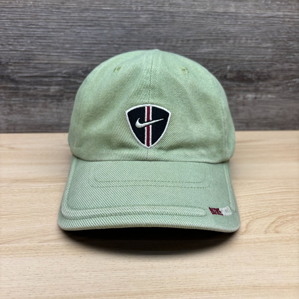 Vintage Nike Soccer Hat Cap Strap Back Green Embroidered Logo Athletic Sport Y2K